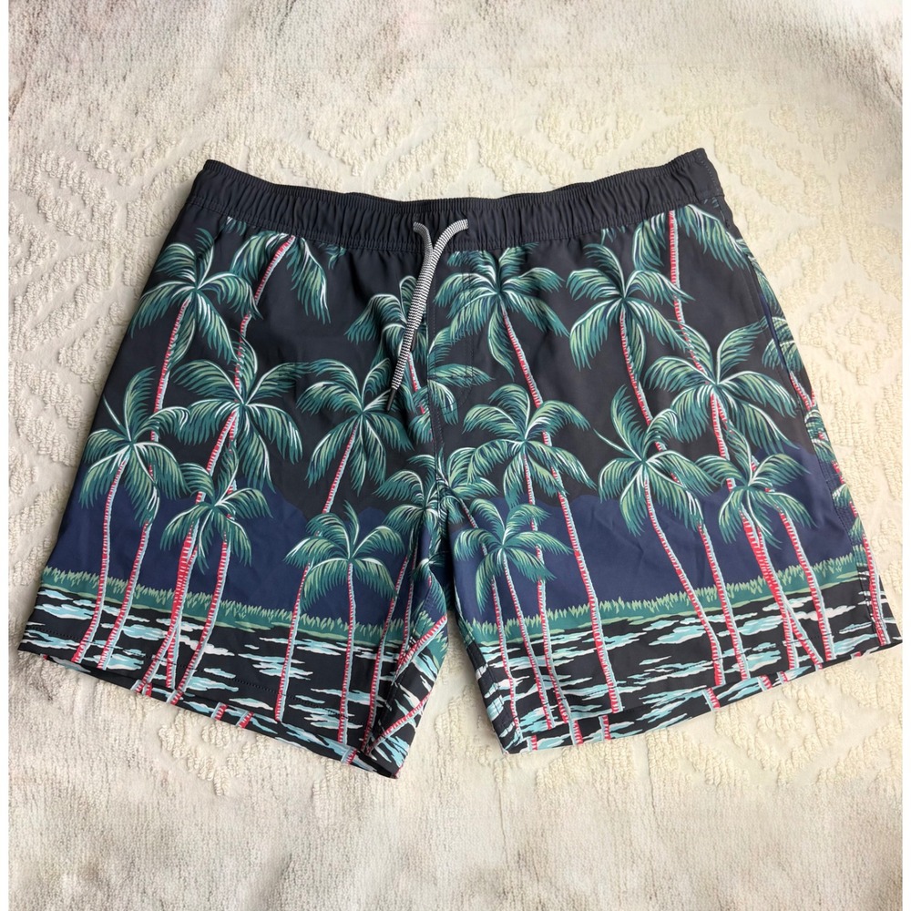 Reyn Spooner Palm Tree Print Swim Trunks Charcoal XL Tropical Beach Board Shorts